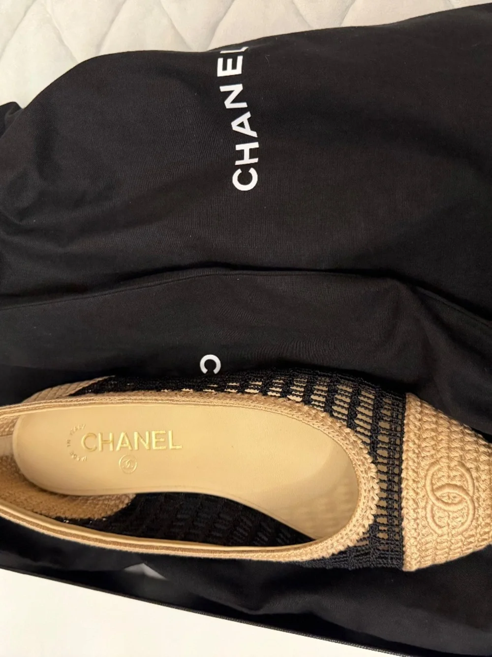 Brand new Chanel beige/black ballet flats